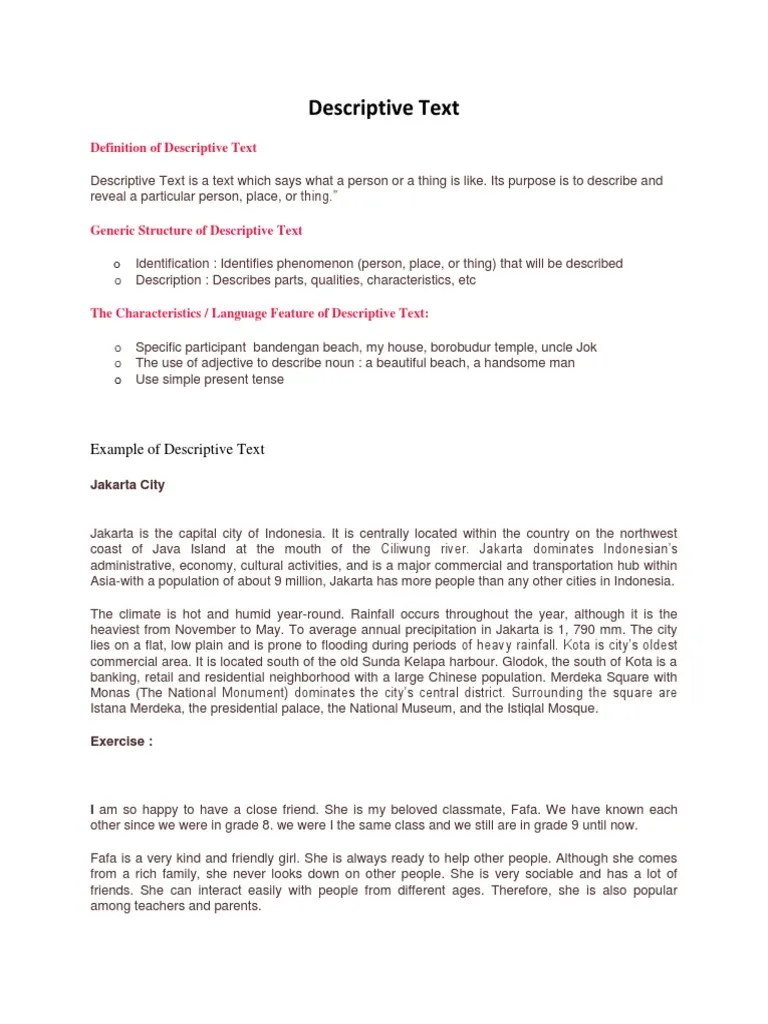 Definition Of Descriptive Text Example