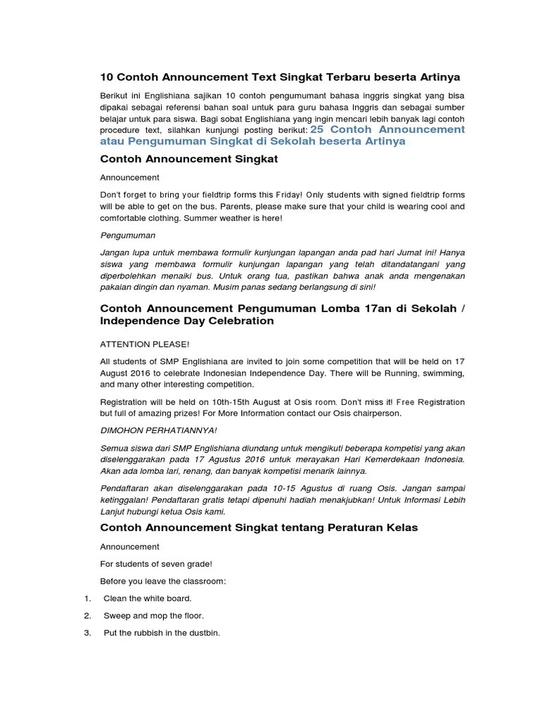 10 Contoh Announcement Text Singkat Terbaru Beserta Artinya | PDF
