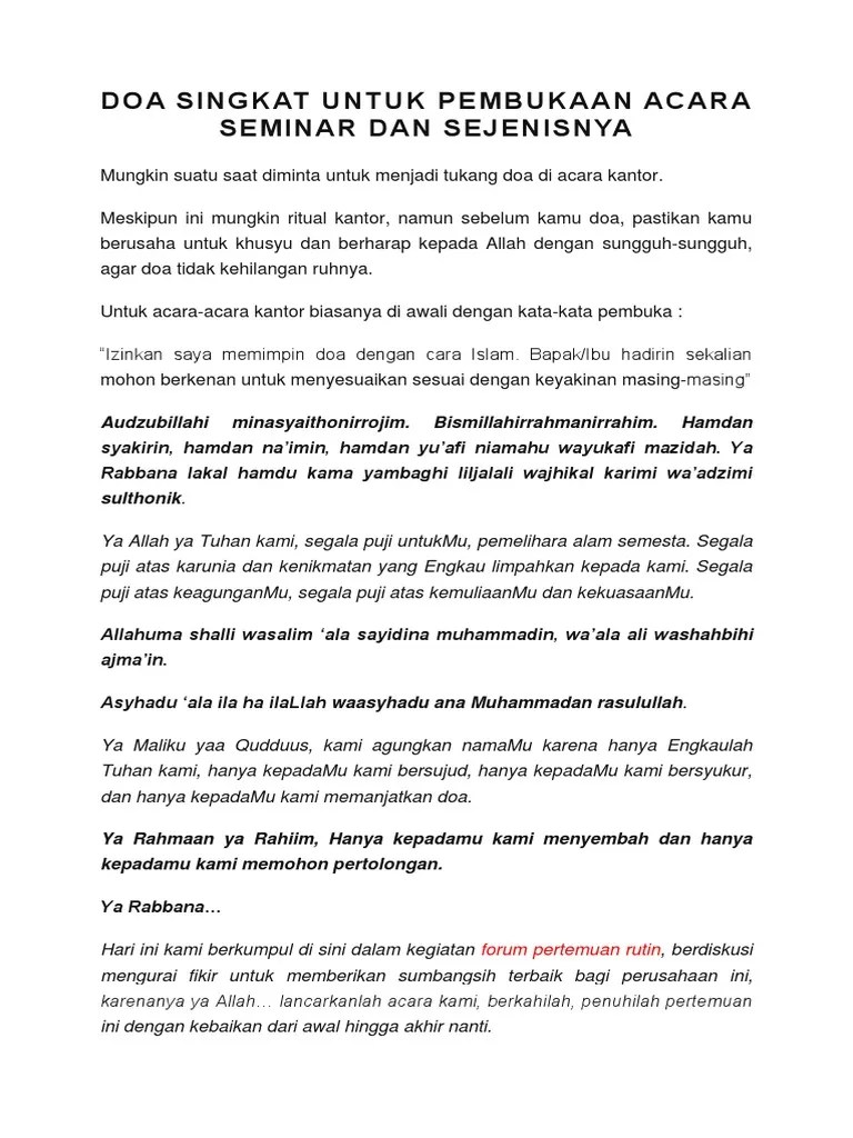 Doa Singkat Untuk Pembukaan Acara Pertemuan Rutin Perusahaan | PDF