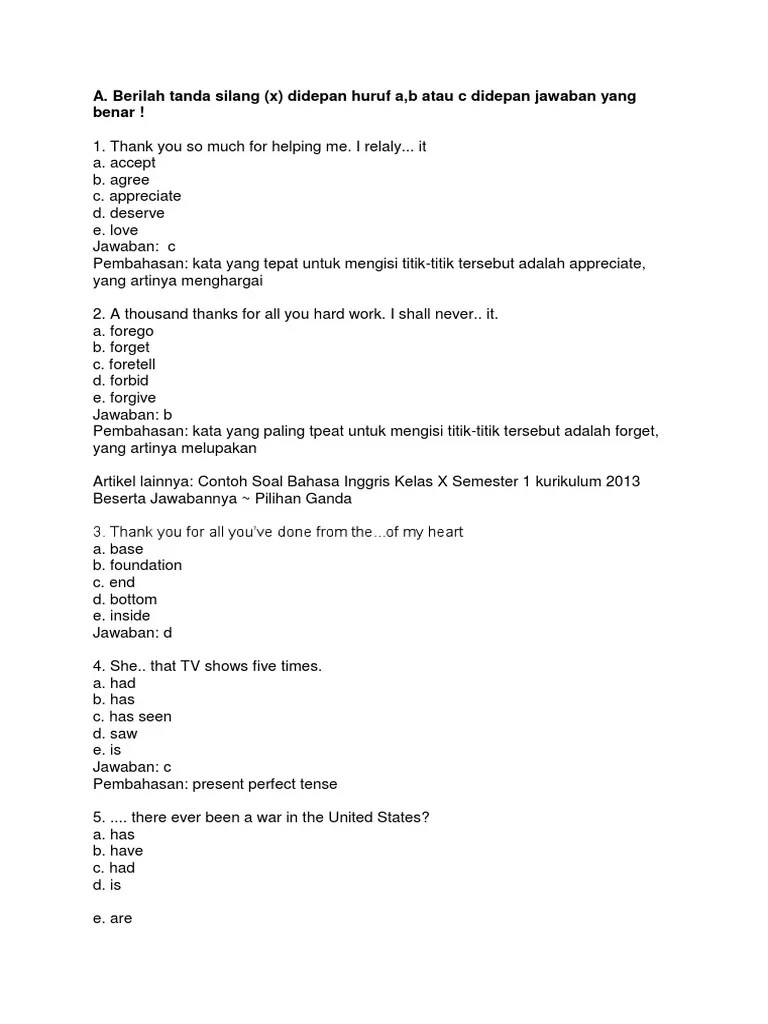 Contoh Soal Pilihan Ganda Present Perfect Tense Dan Jawabannya - Contoh Soal  Terbaru