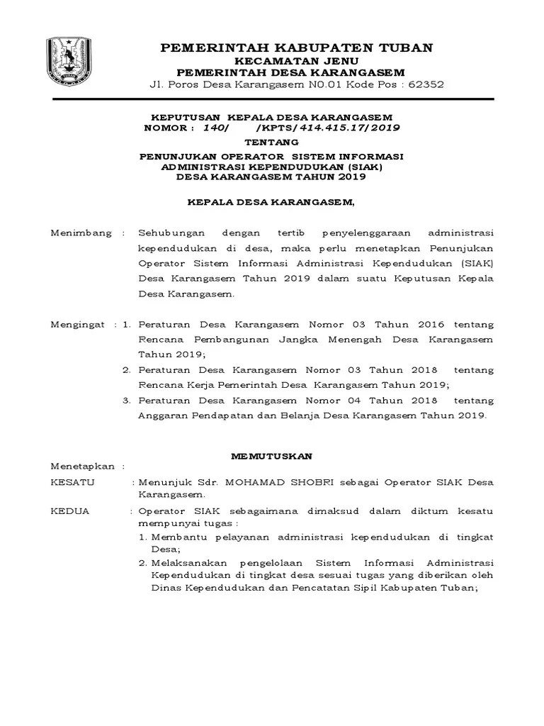 Contoh SK Operator Siak | PDF