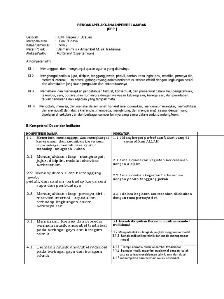 RPP Bermain Ansambel Musik Tradisional | PDF