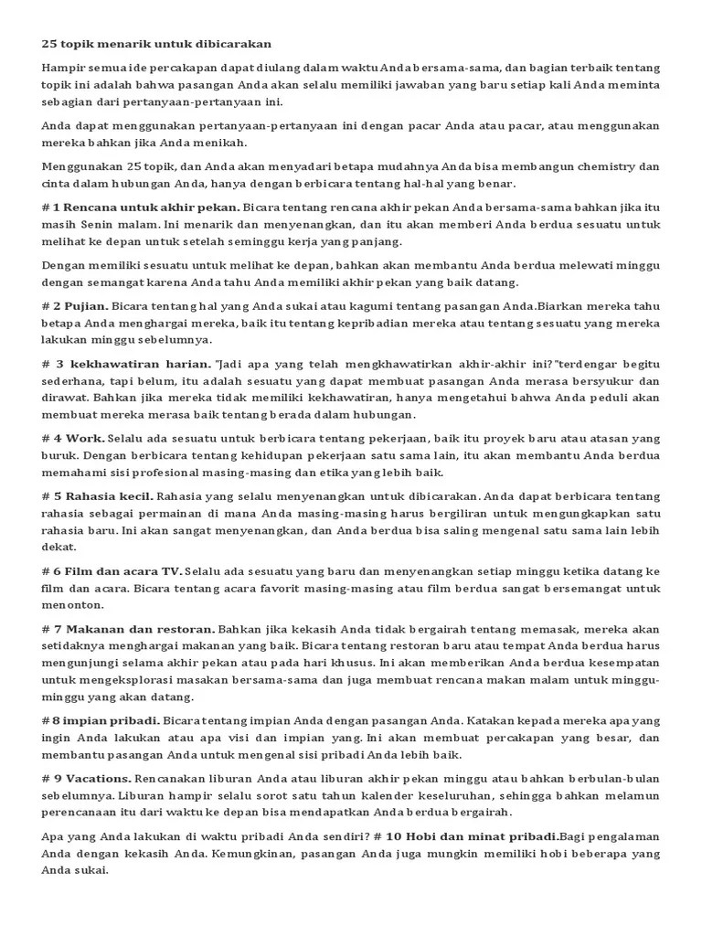 25 Topik Menarik Untuk Dibicarakan | PDF