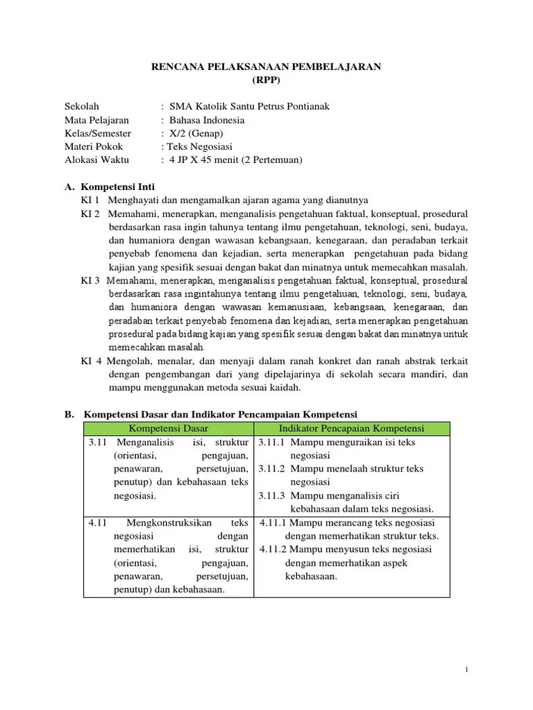 Tugas 3.1 Menyusun RPP Teks Negosiasi Revisi | PDF