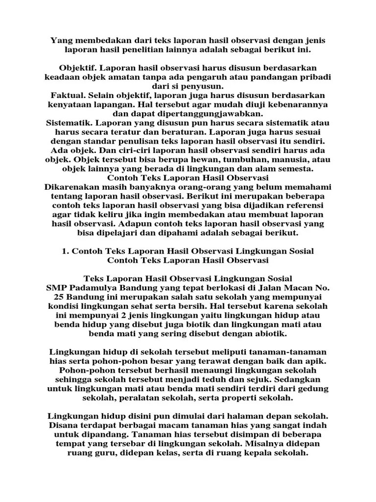 Contoh Hasil Observasi Lingkungan Sekolah – Belajar