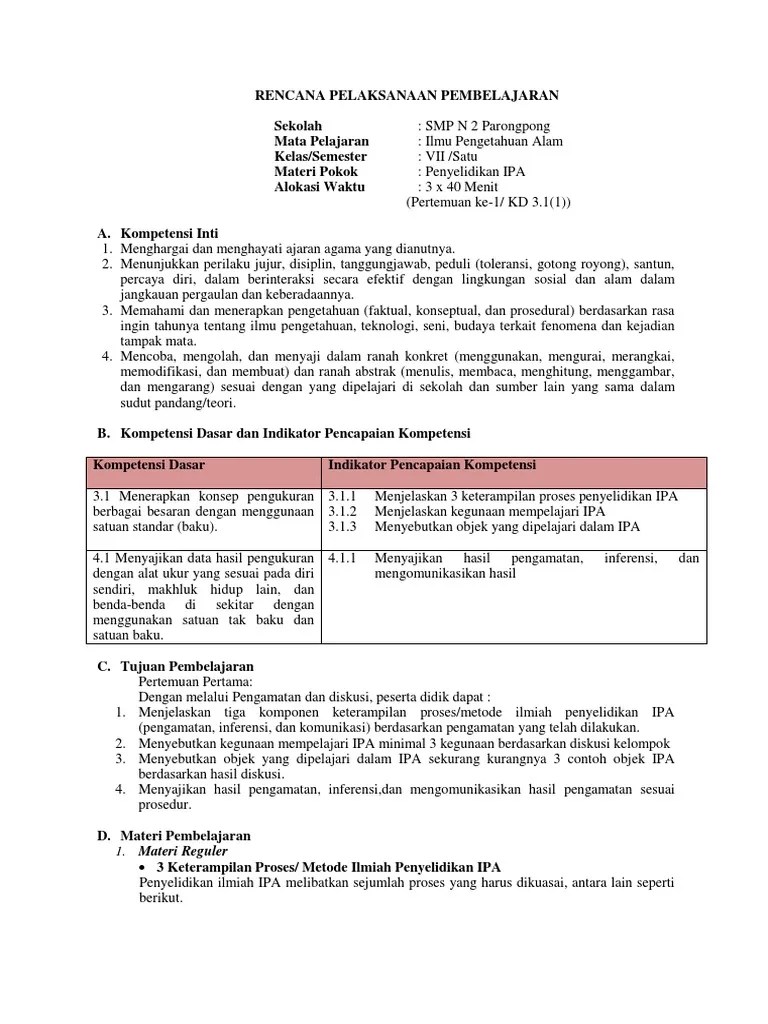 RPP Objek Dan Pengamatan IPA Pertemuan 1 | PDF