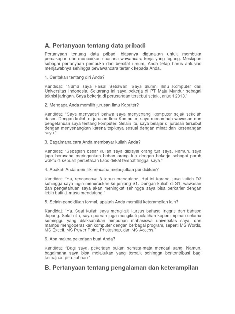 Wawancara Dosen Contoh Dan Jawabannya | PDF