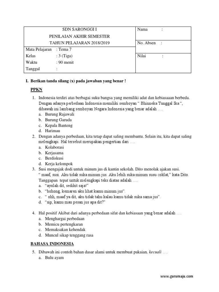 Soal Pas Kelas 3 Tema 7 | Pdf 1024_x_768_jpg