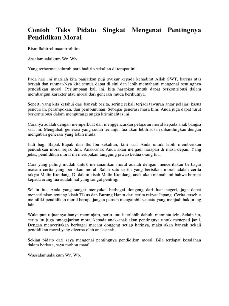Pidato Singkat Tentang Pendidikan Moral Brainly