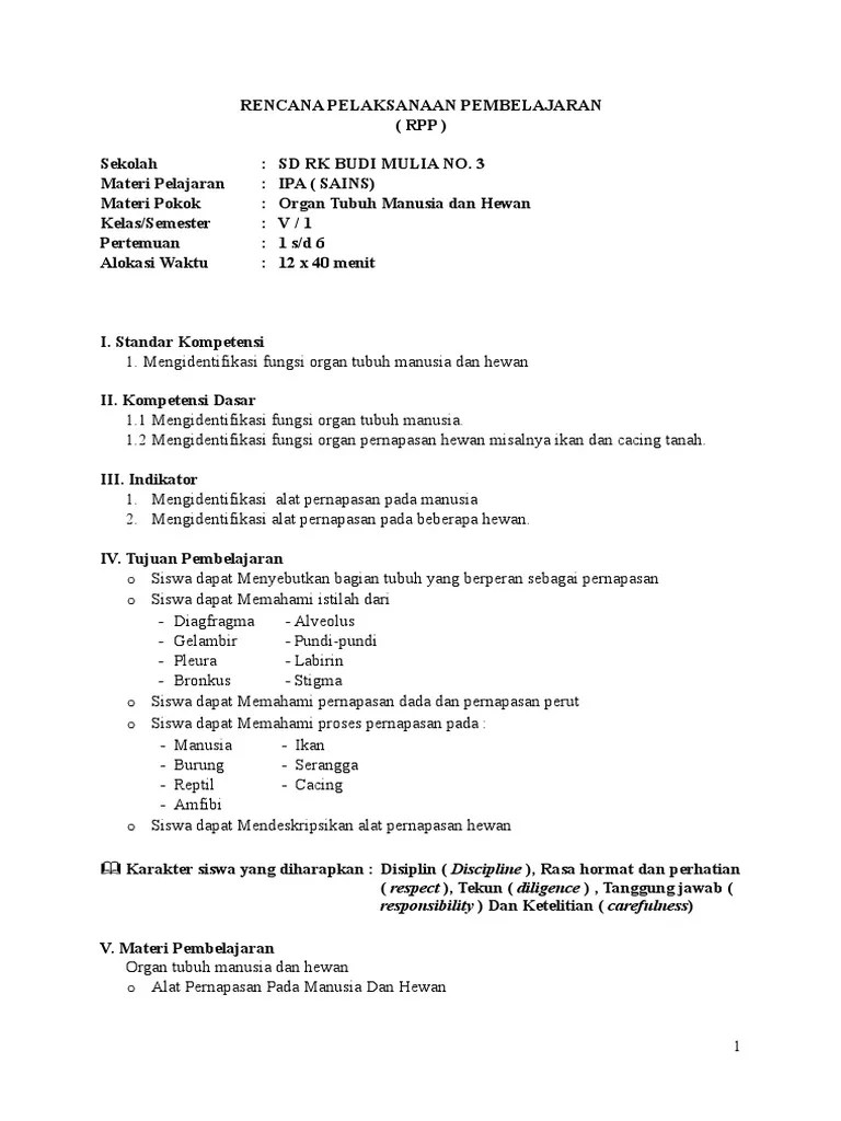 RPP Ipa Kelas 5 Semester 1 | PDF