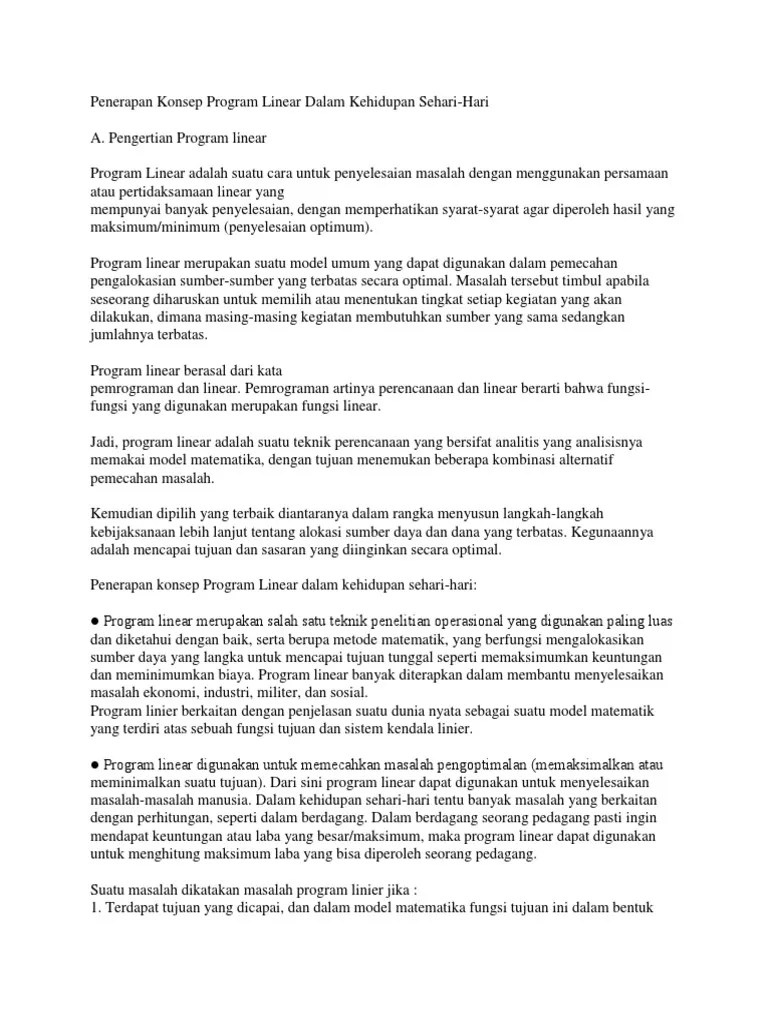 Penerapan Konsep Program Linear Dalam Kehidupan Sehari | PDF