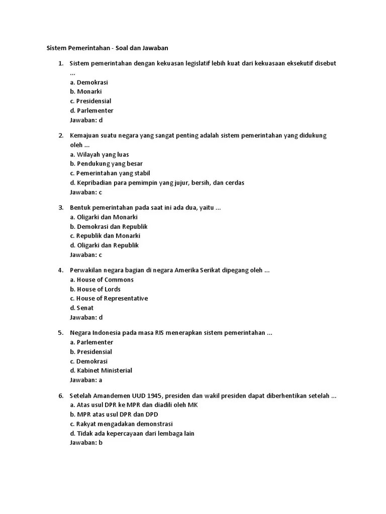 Soal Tentang Sistem Pemerintahan – Nasi