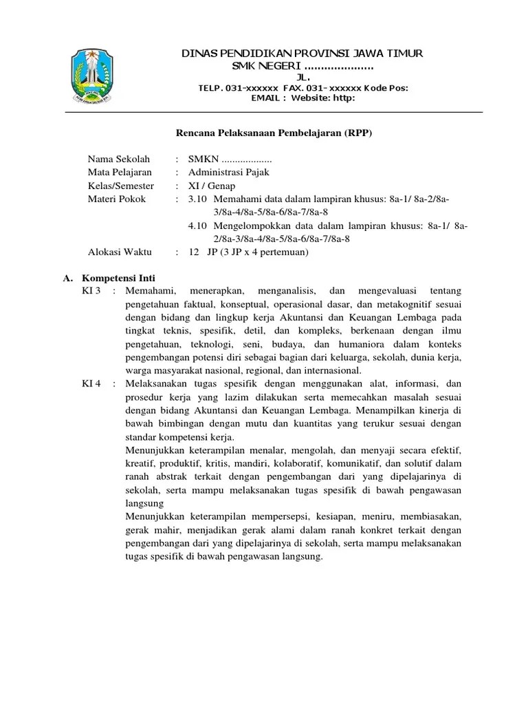 RPP Administrasi Pajak KD 3.10 | PDF