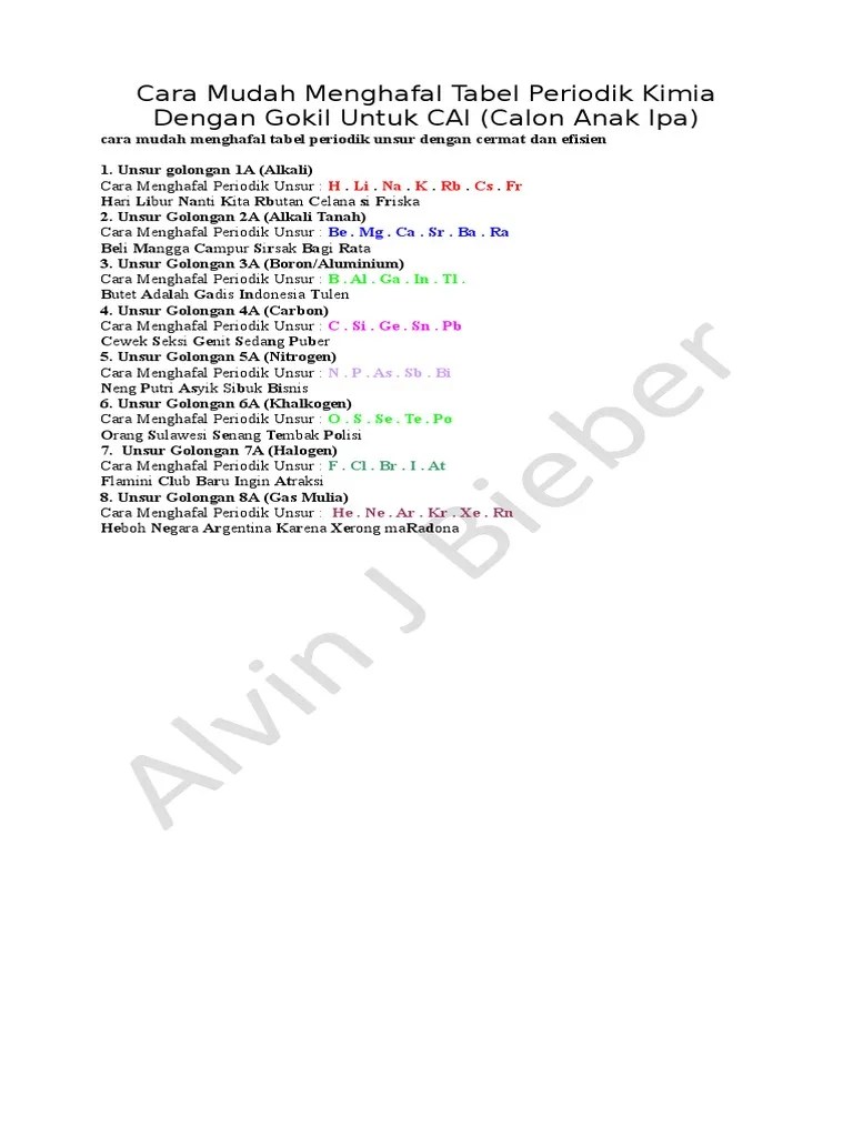 Cara Mudah Menghafal Tabel Periodik Kimi | PDF