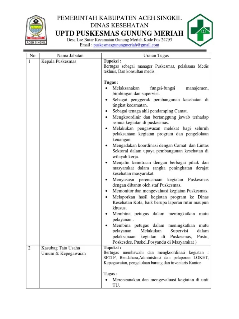 Uptd Puskesmas Gunung Meriah: Pemerintah Kabupaten Aceh Singkil Dinas  Kesehatan | PDF
