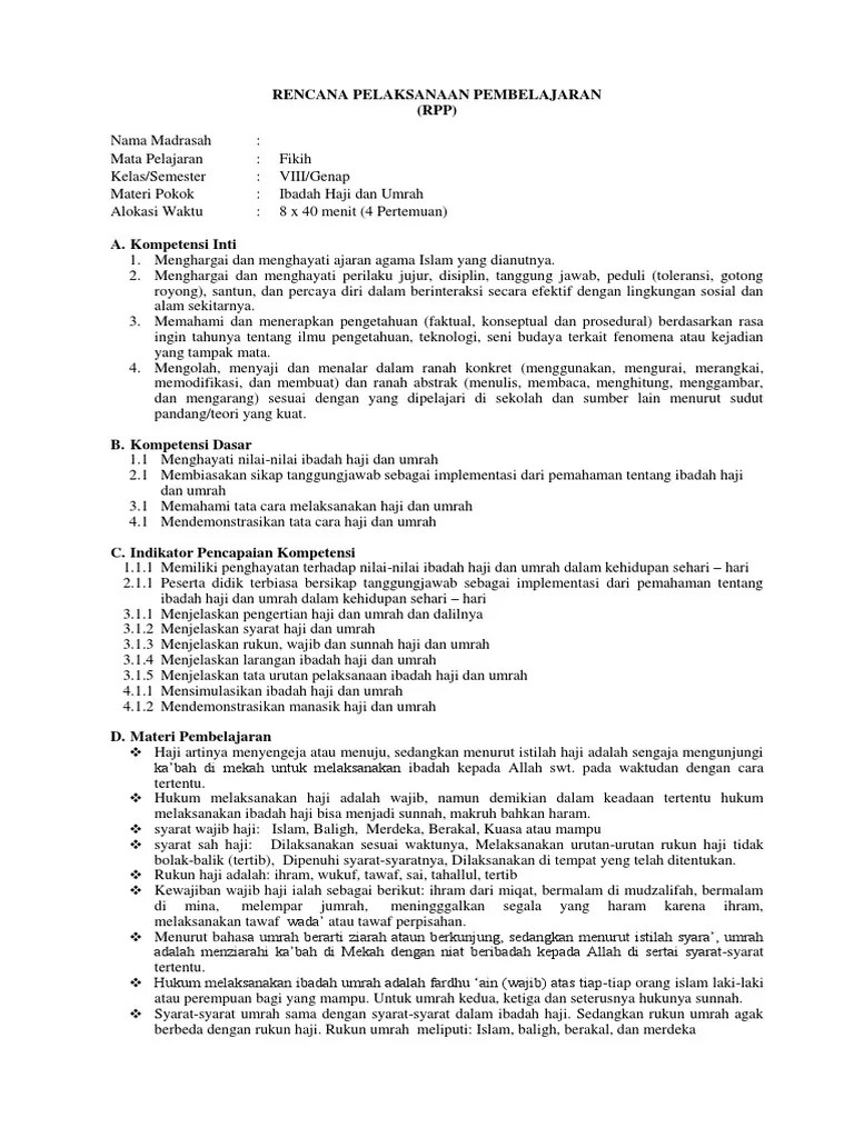 RPP FIQH KELAS 8 Haji Dan Umroh | PDF