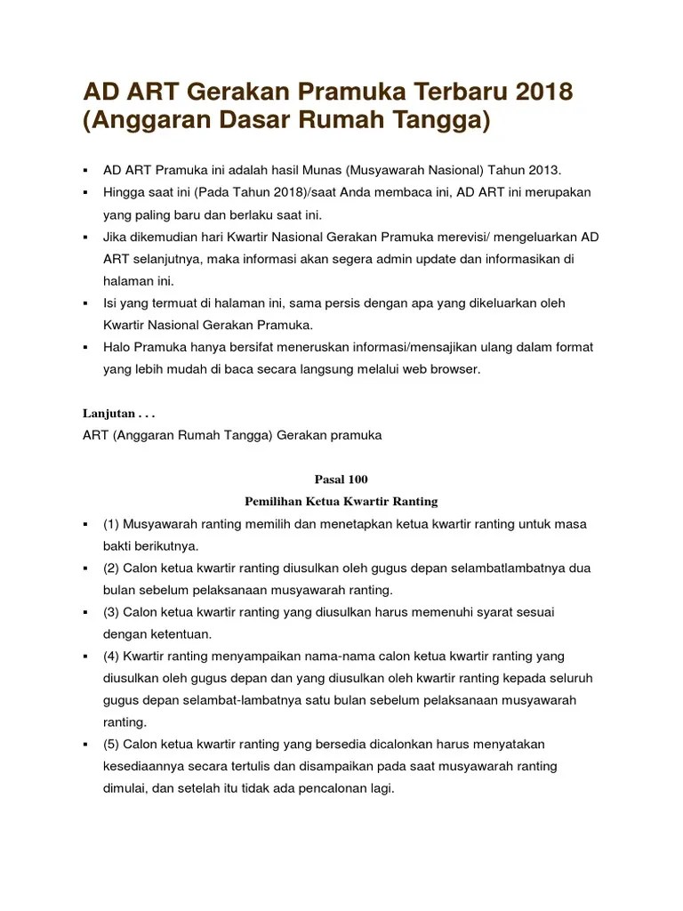 AD ART Gerakan Pramuka Terbaru 2018