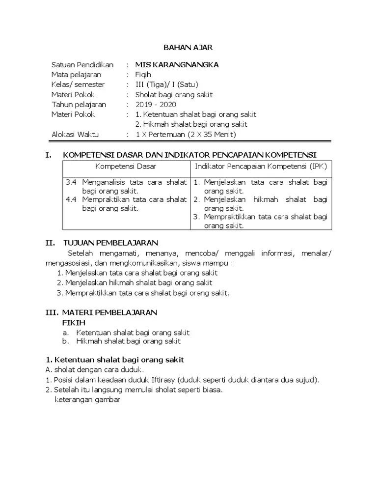 Revisi Bahan Ajar Fikih (Sholat Ketika Sakit) | PDF