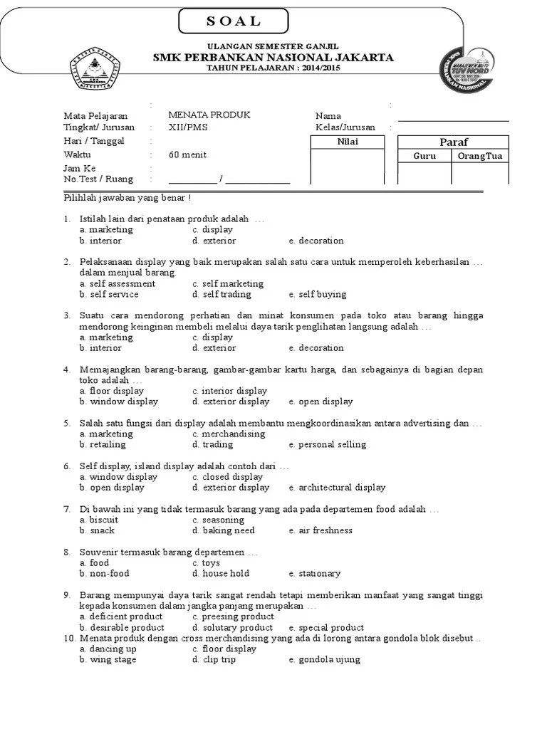 Soal Uu Menata Produk Kelas Xii SMT Ganjil | PDF