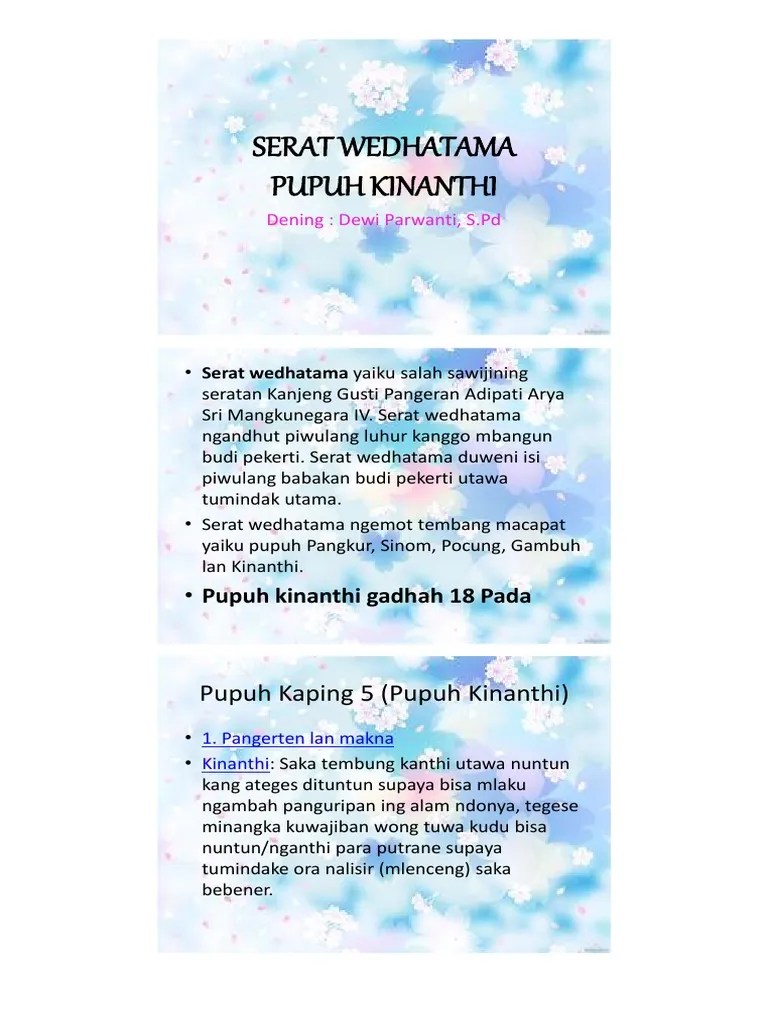 Bahasa Jawa Serat Wedhatama Pupuh Kinanti | PDF