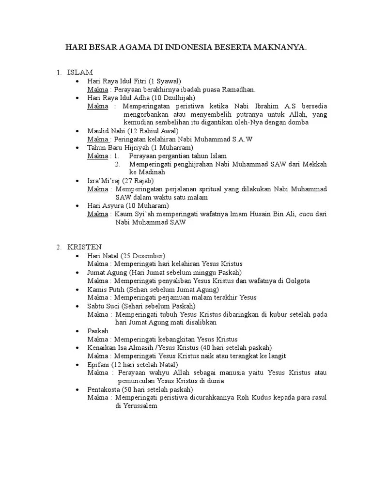 Hari Besar Agama Di Indonesia Beserta Maknanya | PDF