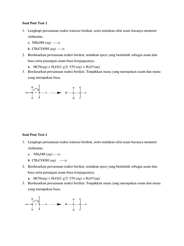 Soal Post Test Kimia Teori Asam Basa | PDF