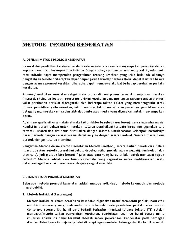 A. Definisi Metode Promosi Kesehatan | PDF