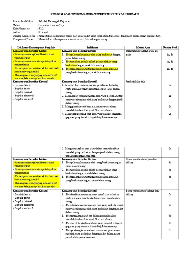 Contoh Soal Berpikir Kritis Matematika Sma