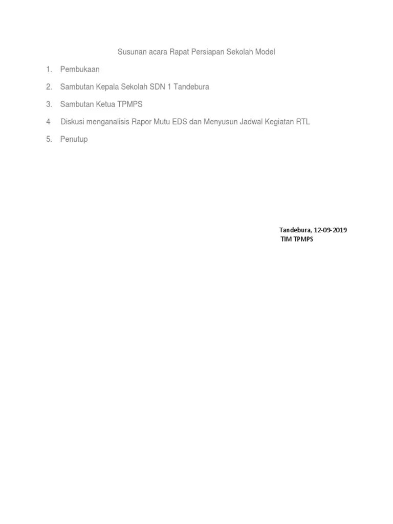 Susunan Acara Rapat Persiapan Sekolah Model | PDF