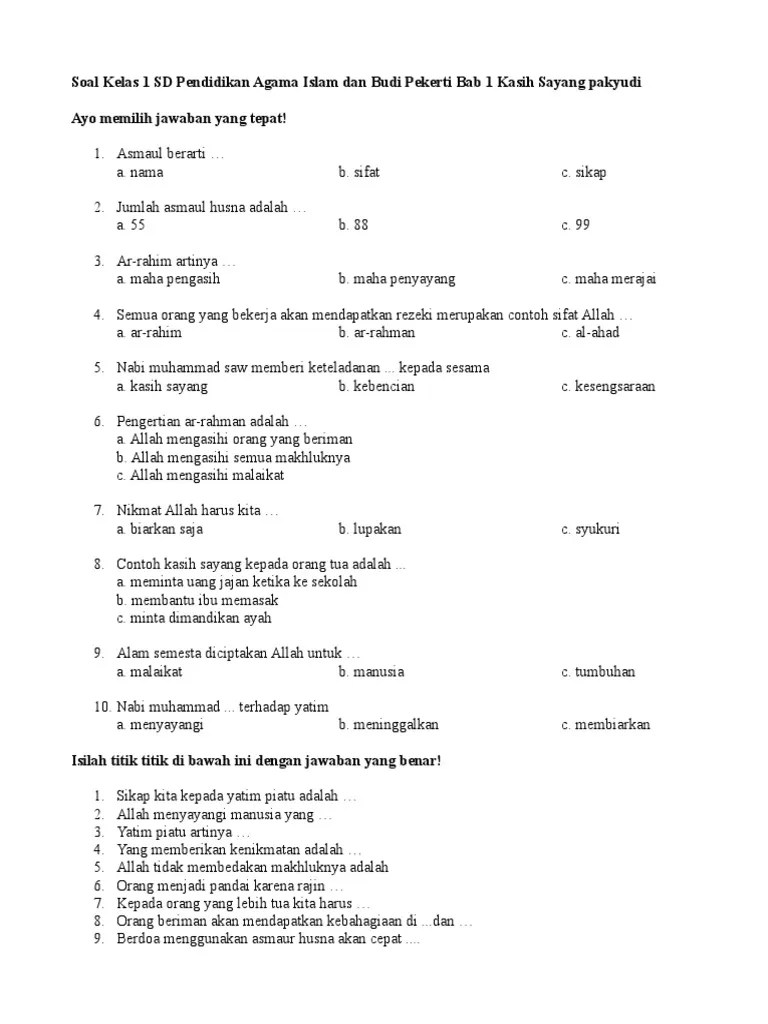 Kunci Jawaban Agama Kelas 5 Tentang Asmaul Husna - Revisi Id