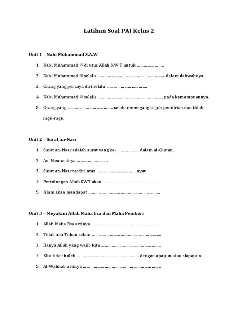 Soal Latihan PAI Kelas 3 SD | PDF