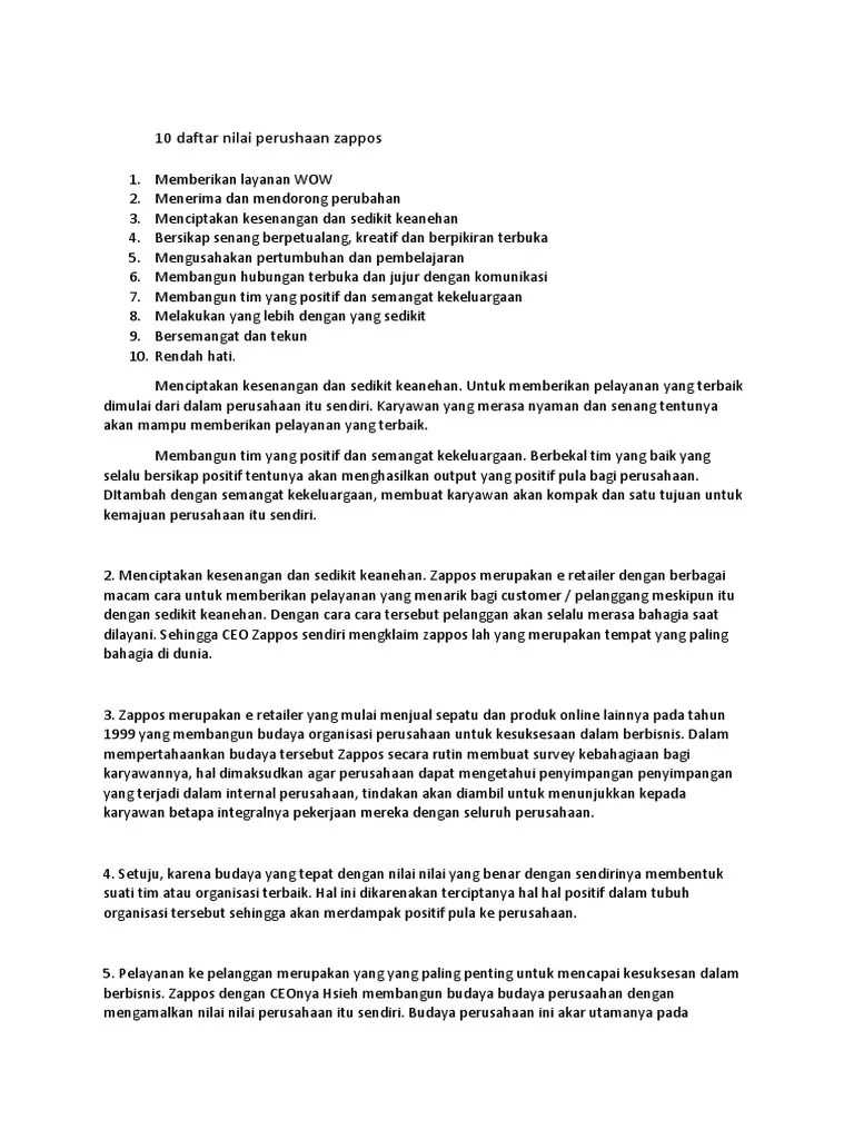 10 Nilai Perusahaan Zappos | PDF