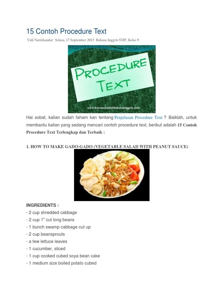 15 Contoh Procedure Text | PDF | Pudding | Spoon