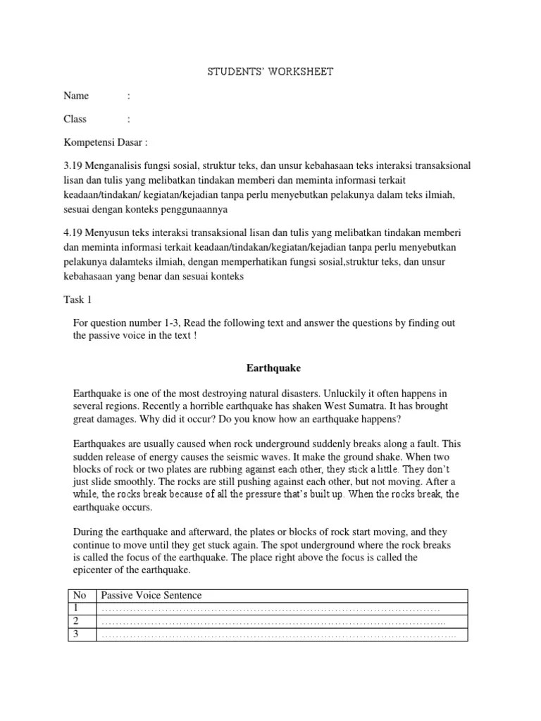 Passive Voice-Student Worksheet | PDF | Earthquakes | Natural Disasters