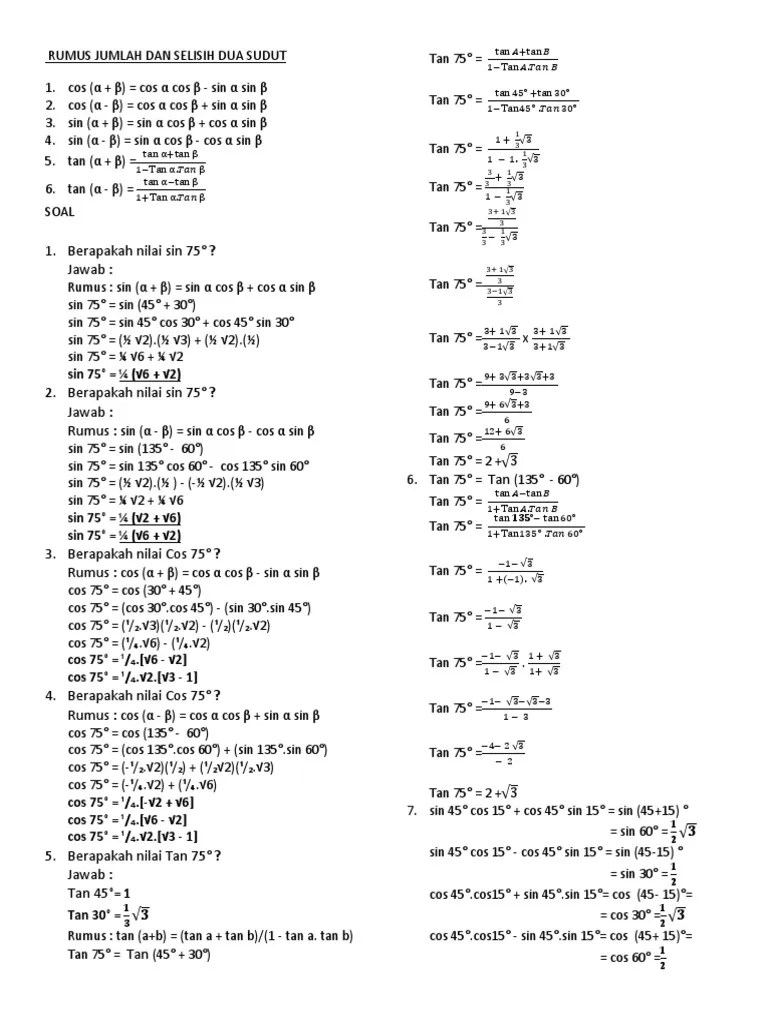 RUMUS JUMLAH DAN SELISIH DUA SUDUT tan A+tan B