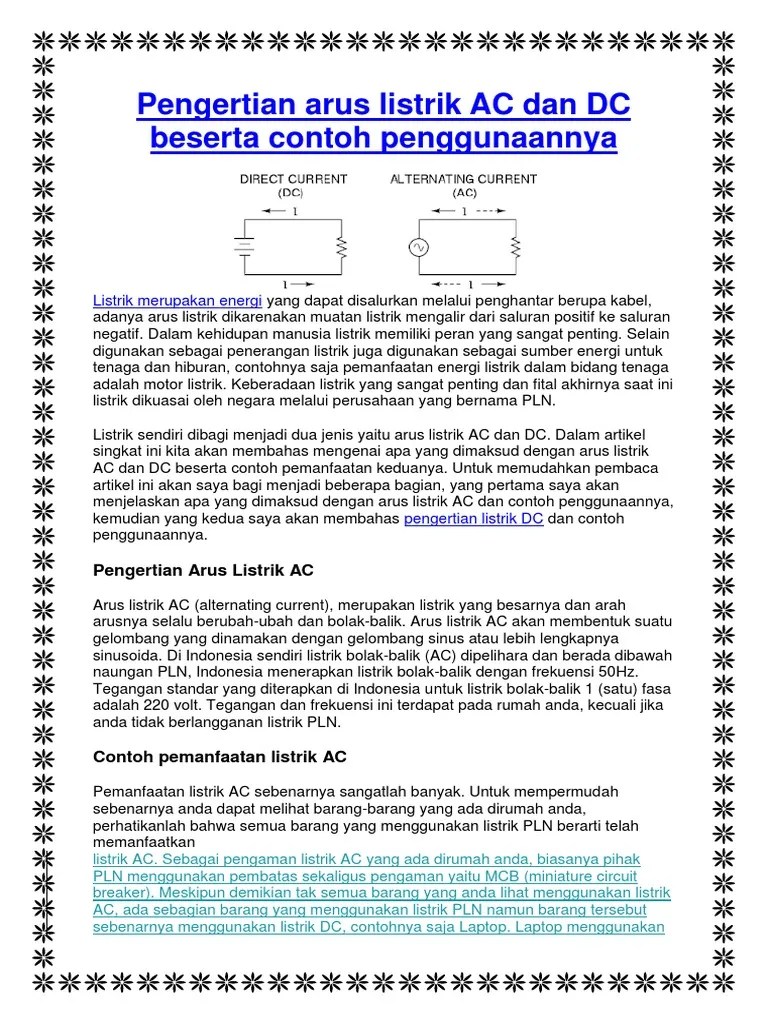 Pengertian Arus Listrik AC Dan DC Beserta Contoh Penggunaannya | PDF