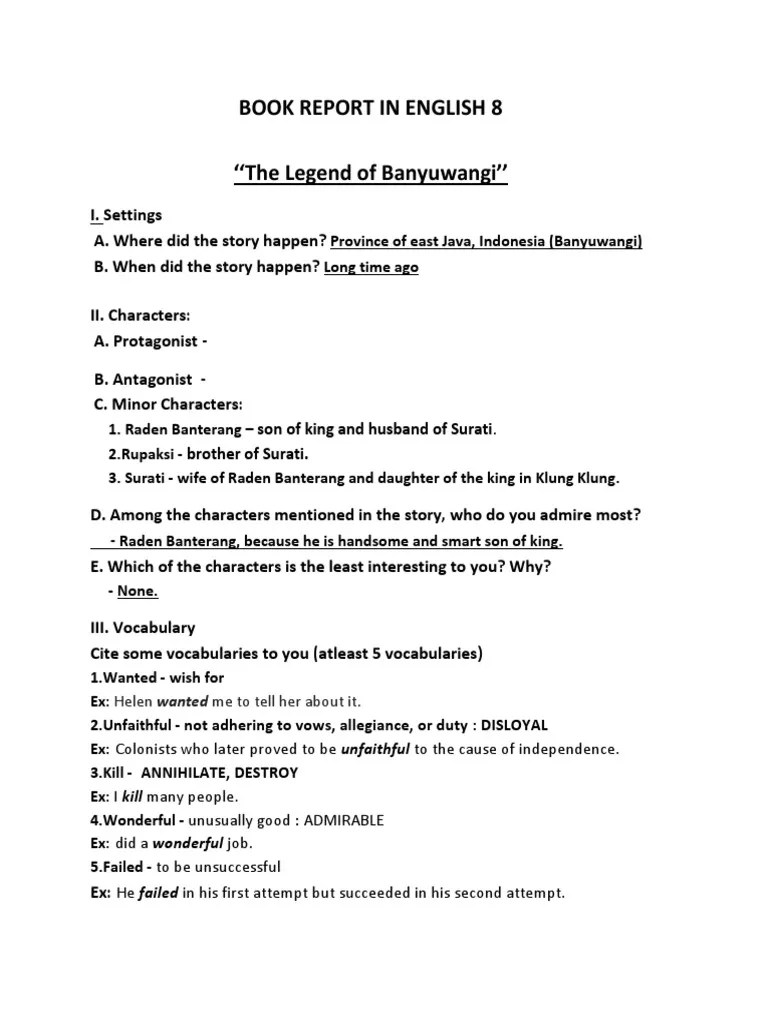 Book Report in English 8 | PDF