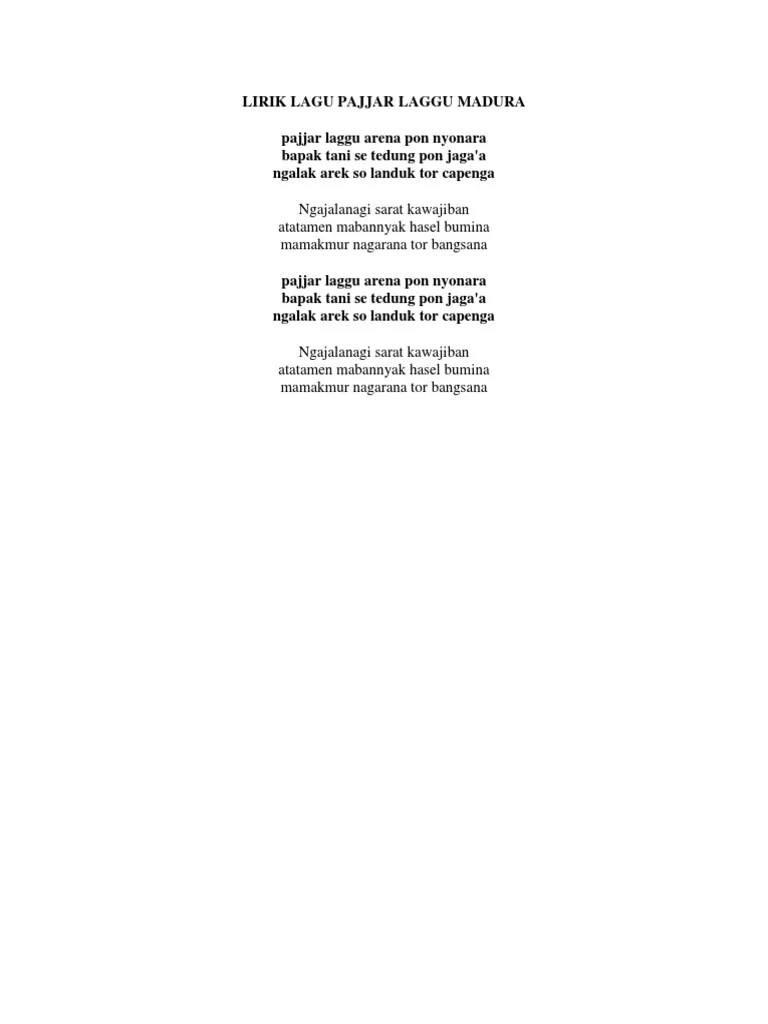 Lirik Lagu Pajjar Laggu Madura | PDF