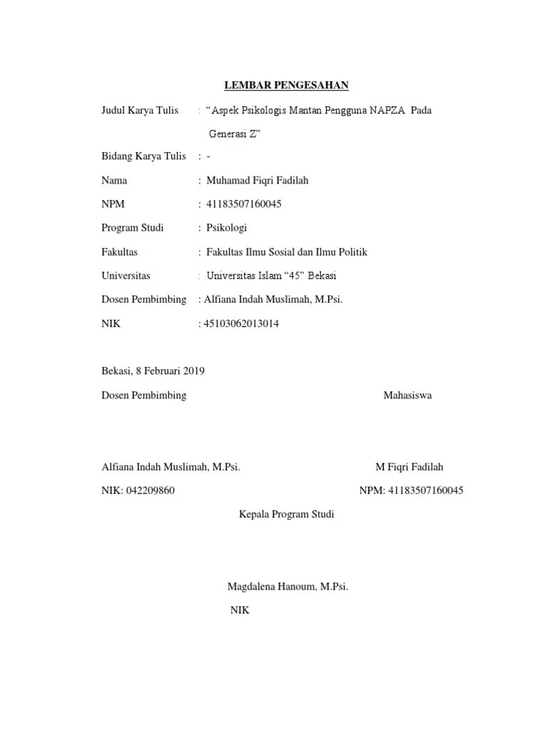 Lembar Pengesahan Karya Tulis Ilmiah | PDF