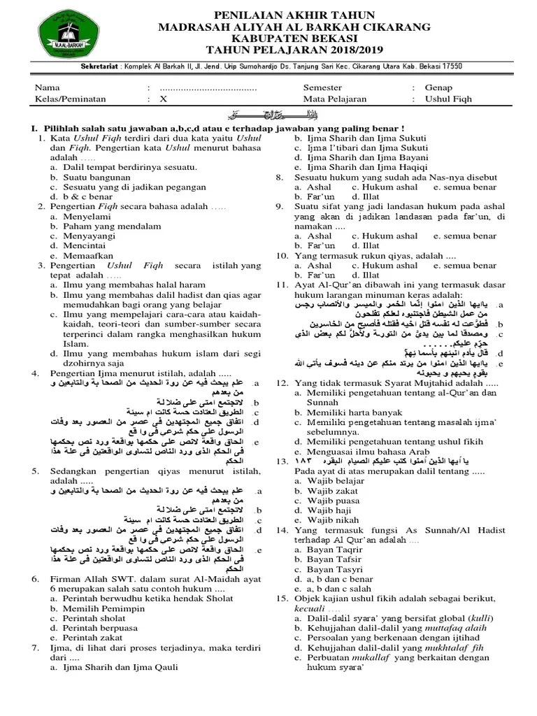 Soal Ushul Fikih Kelas X Dan XI | PDF