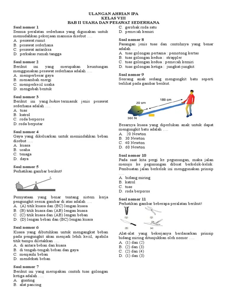Soal Ulanag Bab II Usaha Dan Pesawat Sederhana | PDF