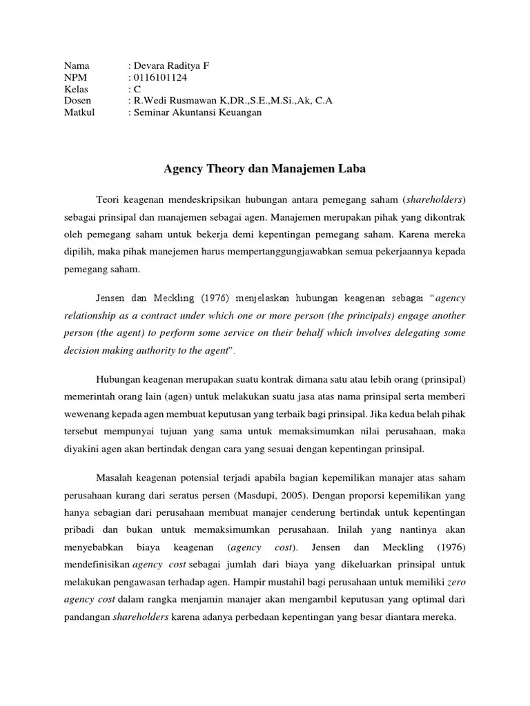 Agency Theory Dan Manajemen Laba | PDF