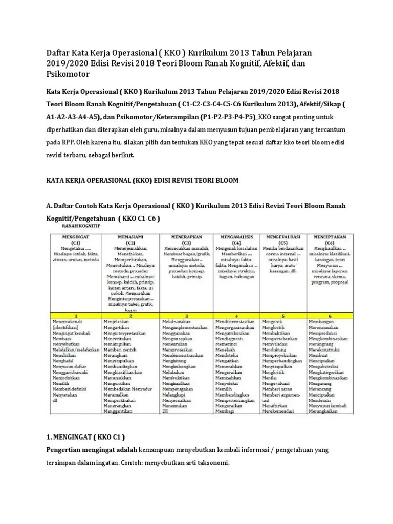 Daftar Kata Kerja Operasional | PDF