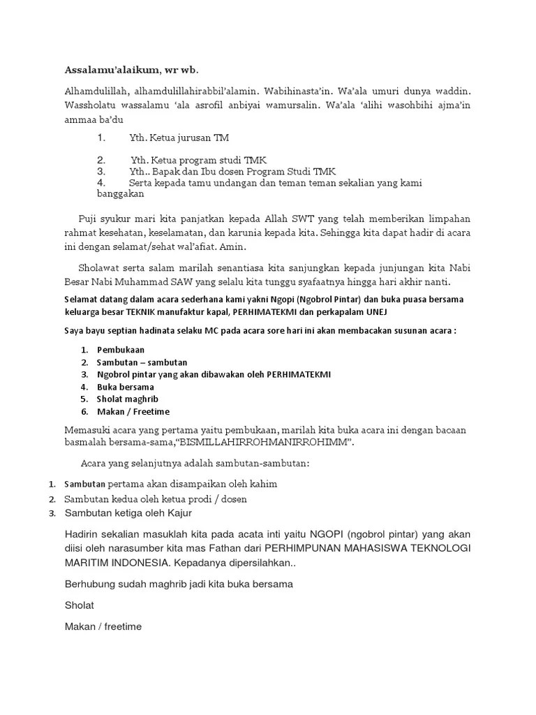 Contoh Teks Mc Buka Puasa Bersama Non Formal - tukaffe.com