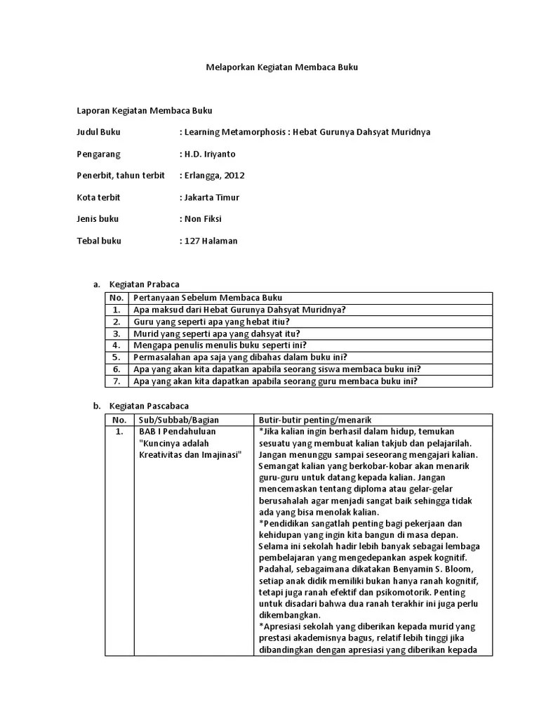 Contoh Laporan Kegiatan Membaca Buku Non Fiksi - Nusagates