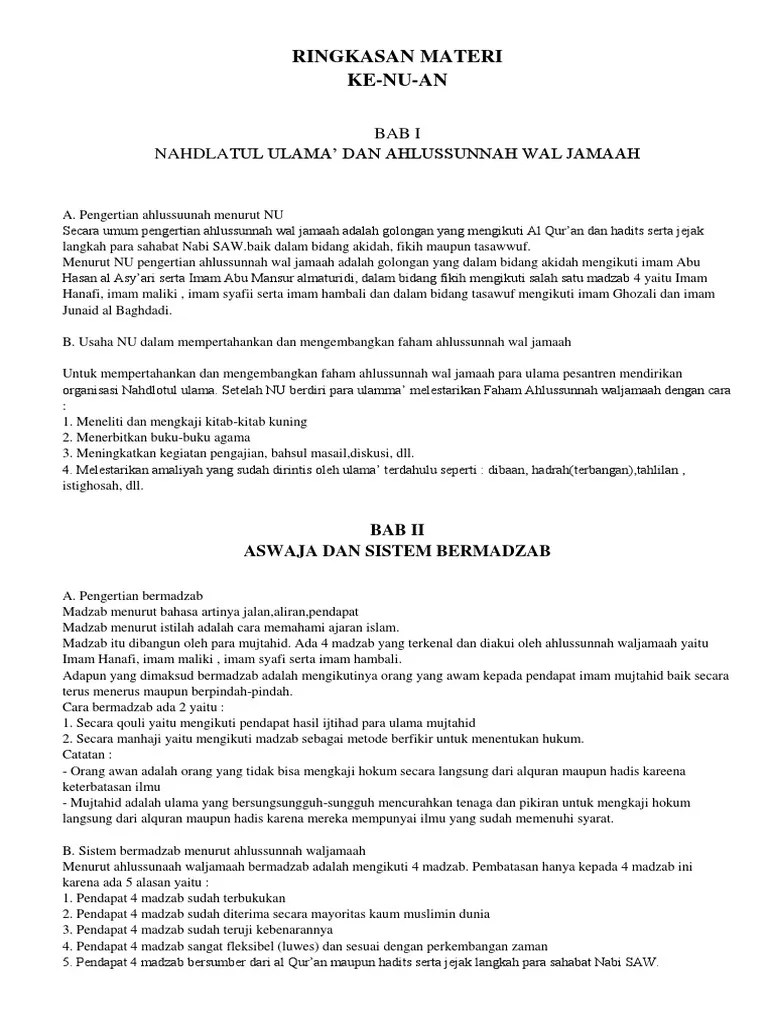 Ringkasan Materi Ke-Nu-An | PDF