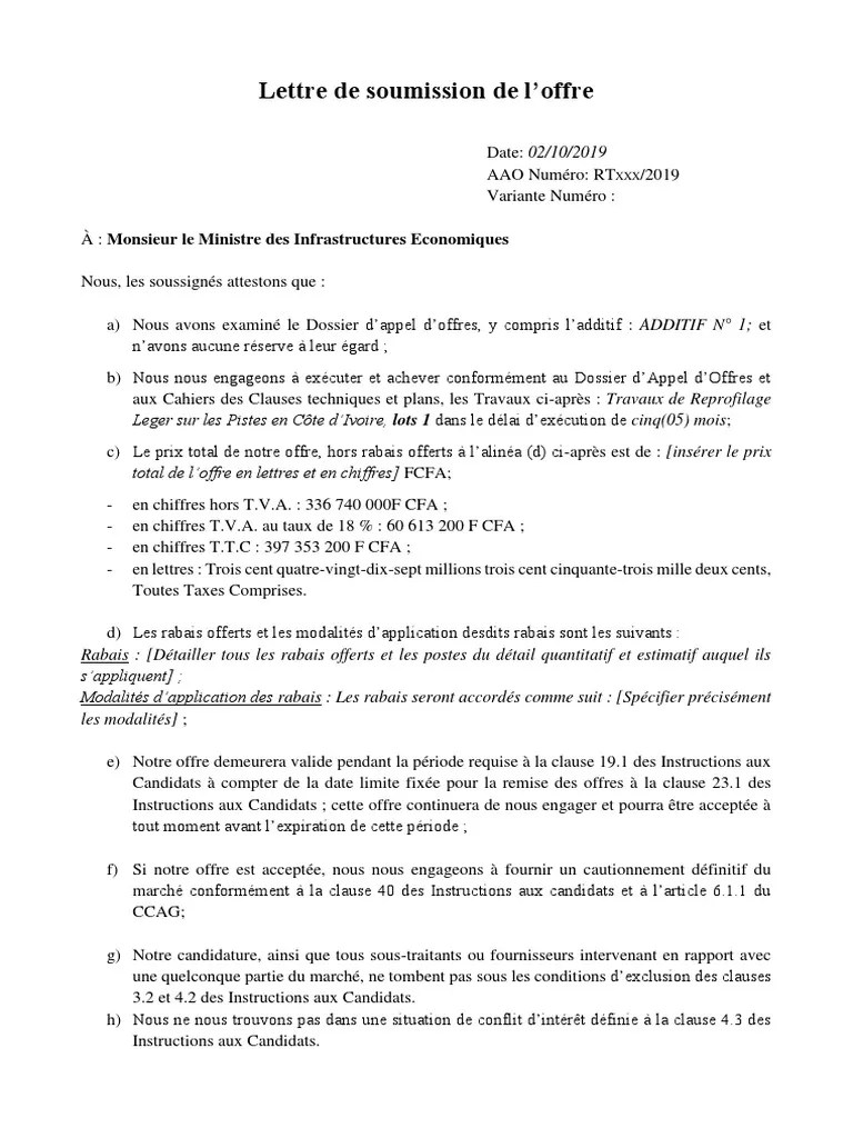 Lettre de Soummission DAO Léger 1 | PDF | Business