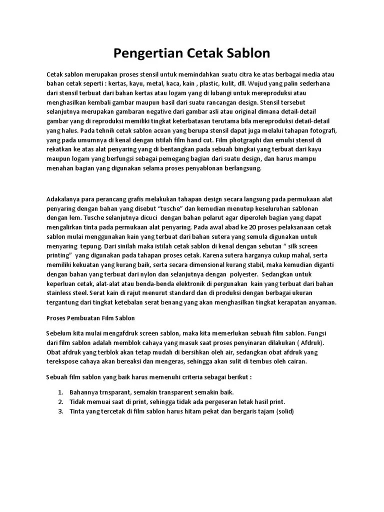 Pengertian Cetak Sablon | PDF
