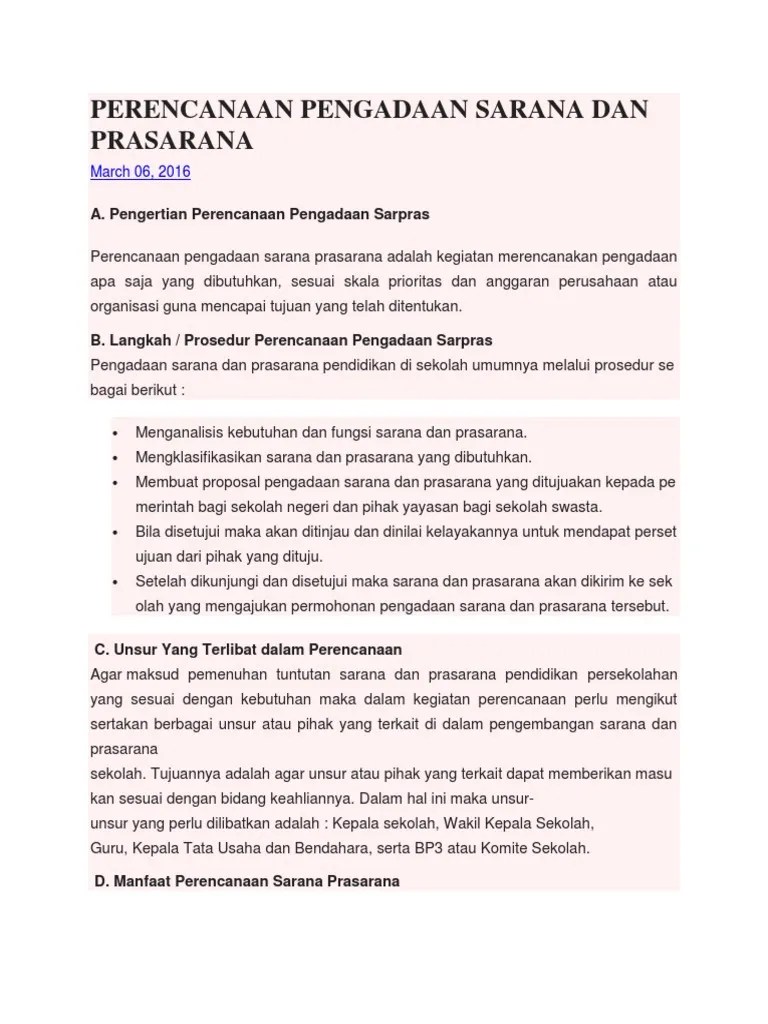Perencanaan Pengadaan Sarana Dan Prasarana | PDF