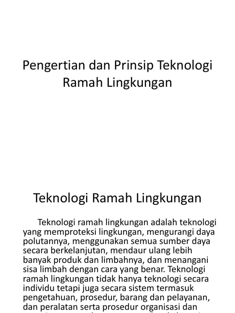 Pengertian Dan Prinsip Teknologi Ramah Lingkungan